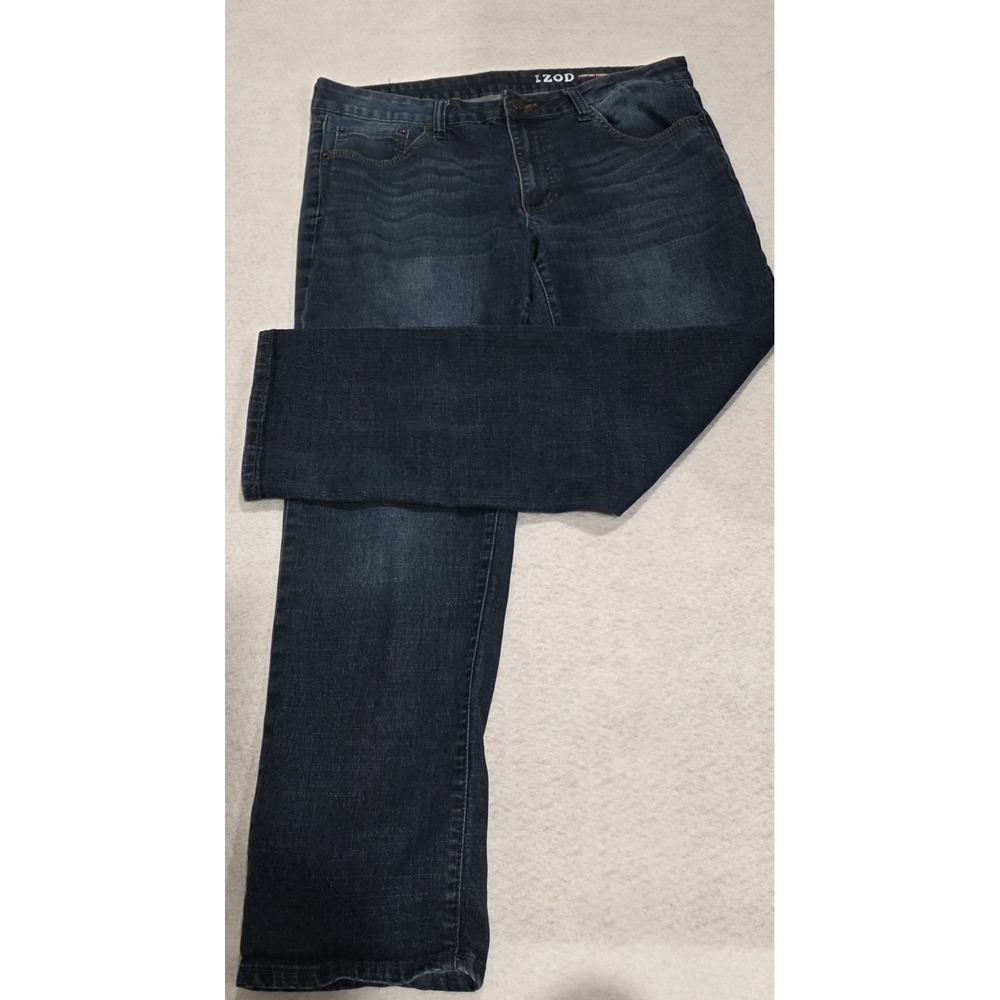IZOD Men's 36 X 30 Comfort Stretch Straight Fit Dark Blue Denim Jeans